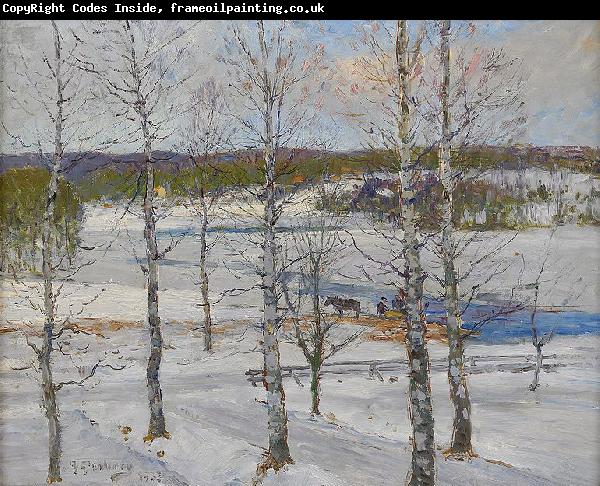 Anton Genberg Winter landscape of Norrland with birch trees